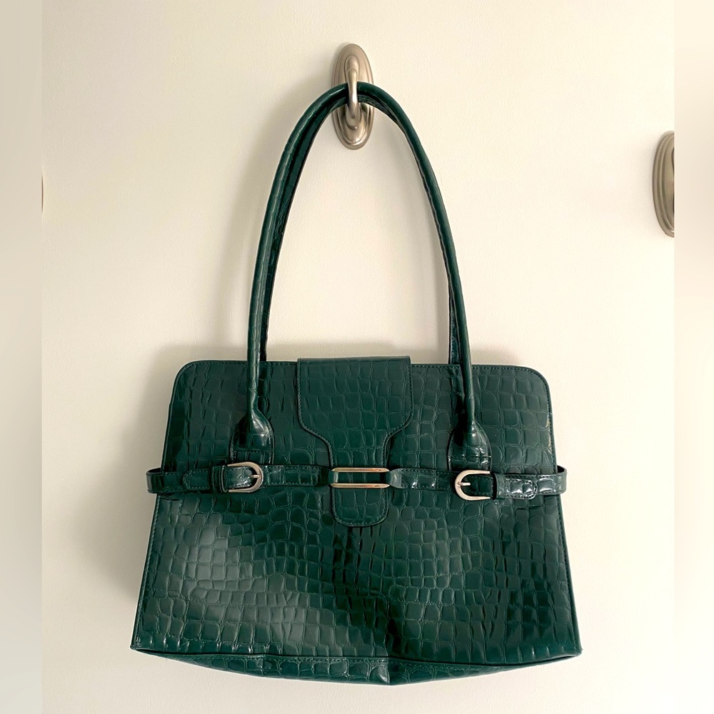 Green faux leather bag